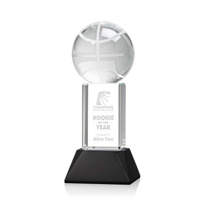 Custom Basketball Award on Stowe Black Base Small - Etched Custom Basketball Award on Stowe Black Base Small - Etched