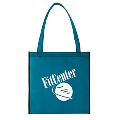 Custom Two-Tone Non-Woven Convention Tote - Teal Custom Two-Tone Non-Woven Convention Tote - Teal
