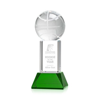 Custom Basketball Award on Stowe Green Base Small - Etched Custom Basketball Award on Stowe Green Base Small - Etched