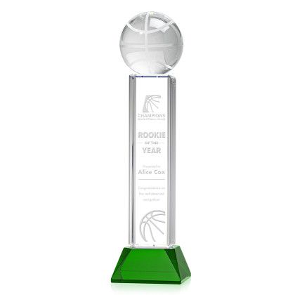 Custom Etched Basketball Award on Stowe Green Base - Extra Large - Green Custom Etched Basketball Award on Stowe Green Base - Extra Large - Green