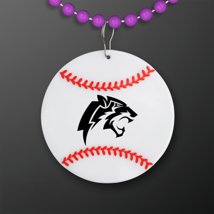 Custom Baseball Medallion with Purple Beaded Necklace (Non Light Up) Custom Baseball Medallion with Purple Beaded Necklace (Non Light Up)