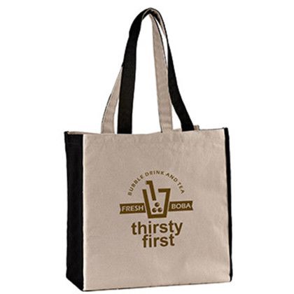 Custom 10 oz. Eugene Cotton Canvas Tote - Black side view Custom 10 oz. Eugene Cotton Canvas Tote - Black side view