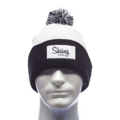 Custom Fuji Two-Tone Patch Pompom Beanies - Black Lifestyle View 