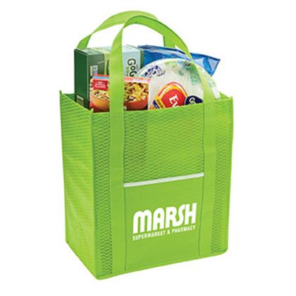 Custom Riptide Non-Woven Grocery Tote - Lime In use Custom Riptide Non-Woven Grocery Tote - Lime In use