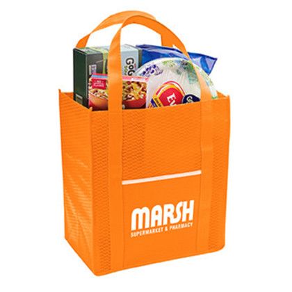 Custom Riptide Non-Woven Grocery Tote - Orange In use Custom Riptide Non-Woven Grocery Tote - Orange In use