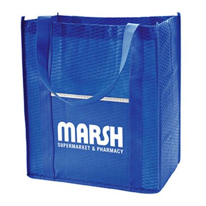 Custom Riptide Non-Woven Grocery Tote - Blue Side view Custom Riptide Non-Woven Grocery Tote - Blue Side view