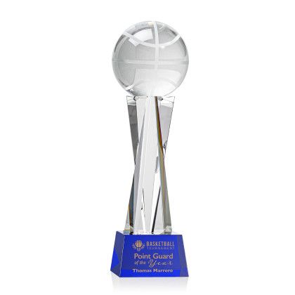 Custom Basketball Award on Grafton Blue Base Medium Custom Basketball Award on Grafton Blue Base Medium