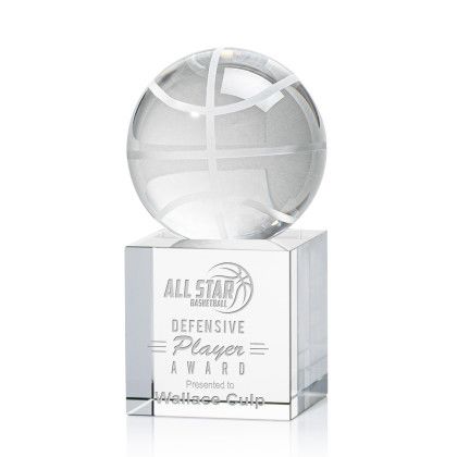 Custom Large Basketball Award on Clear Granby Base - Etched Custom Large Basketball Award on Clear Granby Base - Etched