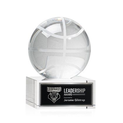 Custom Large Basketball Award on Clear Hancock Base Custom Large Basketball Award on Clear Hancock Base