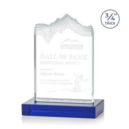 Custom Small Kilimanjaro Award Blue with Standard Base - Etched - Blue Custom Small Kilimanjaro Award Blue with Standard Base - Etched - Blue