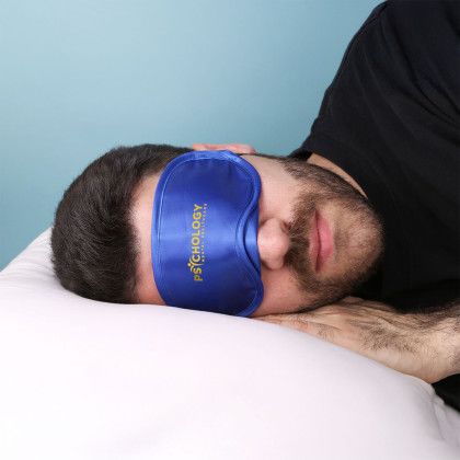 Custom Satin Sleep Mask - Royal Blue In Use 