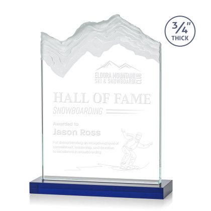 Custom Large Kilimanjaro Award Blue with Standard Base - Etched - Blue Custom Large Kilimanjaro Award Blue with Standard Base - Etched - Blue