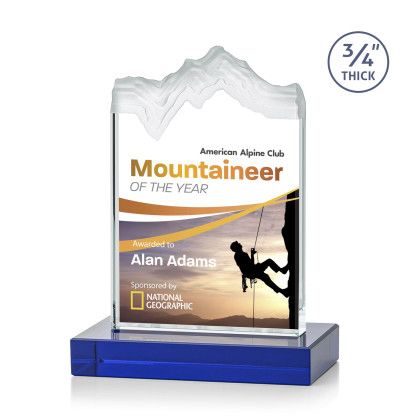 Custom Small Kilimanjaro Full Color Award with Blue Standard Base - Blue Custom Small Kilimanjaro Full Color Award with Blue Standard Base - Blue
