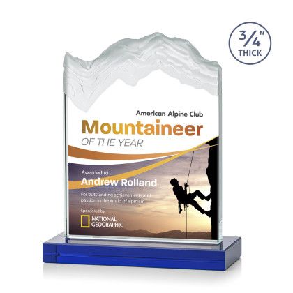 Custom Medium Kilimanjaro Full Color Award with Blue Standard Base - Blue Custom Medium Kilimanjaro Full Color Award with Blue Standard Base - Blue