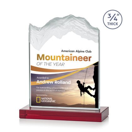 Custom Medium Kilimanjaro Full Color Award with Red Standard Base - Red Custom Medium Kilimanjaro Full Color Award with Red Standard Base - Red
