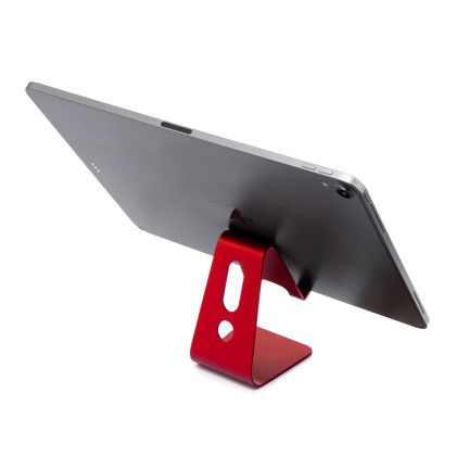 Custom Media Stand - Red in Use Custom Media Stand - Red in Use