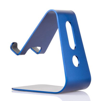 Custom Media Stand - Blue Side View Custom Media Stand - Blue Side View