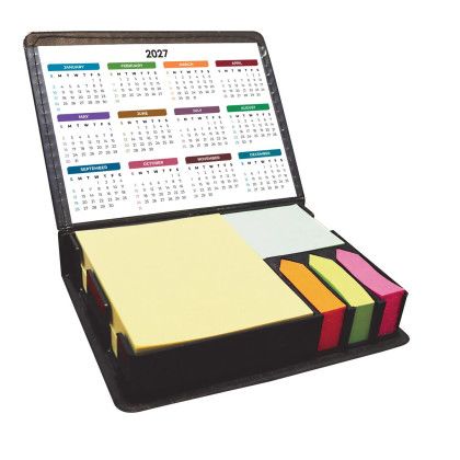 Custom Leatherette Flip-Top Calendar Box with Sticky Sheets - Open View Custom Leatherette Flip-Top Calendar Box with Sticky Sheets - Open View