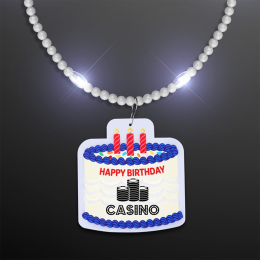 Custom Steady LED White Beads with Cake Medallion, No-Flash Necklace Custom Steady LED White Beads with Cake Medallion, No-Flash Necklace