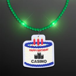 Custom Steady LED Green Beads with Cake Medallion, No-Flash Necklace Custom Steady LED Green Beads with Cake Medallion, No-Flash Necklace