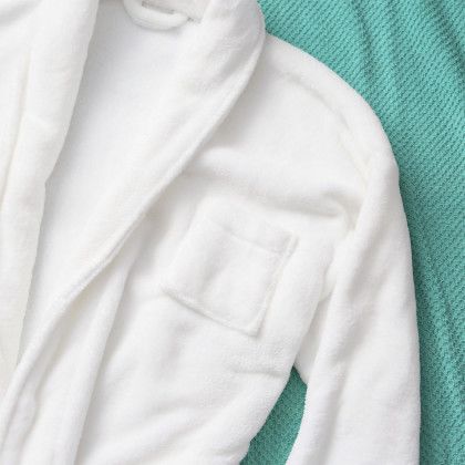 Custom Cascade Bathrobe - White Close View Custom Cascade Bathrobe - White Close View