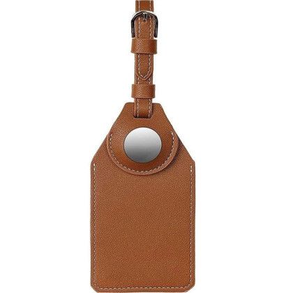 Custom Luggage Tag with Airtag Holder - Dark Brown Back View Custom Luggage Tag with Airtag Holder - Dark Brown Back View