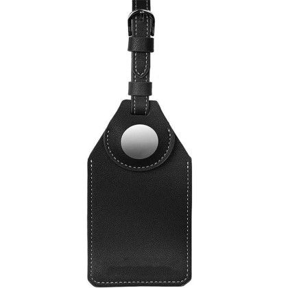 Custom Luggage Tag with Airtag Holder - Black Back View Custom Luggage Tag with Airtag Holder - Black Back View