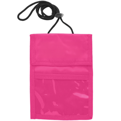 Custom Two Pocket Flap Neck Wallet - Hot Pink Custom Two Pocket Flap Neck Wallet - Hot Pink