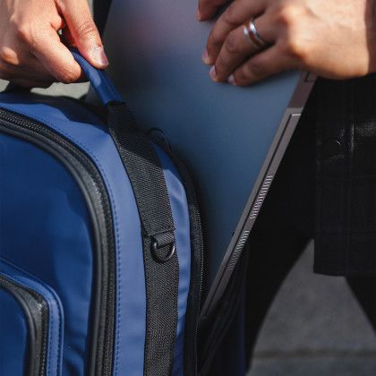 Custom Call Of The Wild Roam Lite 15.5" Laptop Backpack - Navy Blue Lifestyle View Custom Call Of The Wild Roam Lite 15.5" Laptop Backpack - Navy Blue Lifestyle View