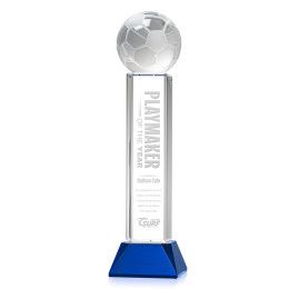 Custom X-Large Soccer Ball Award on Stowe Blue Base - Etched