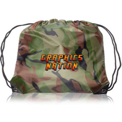 Custom Black Trim Drawstring Bags - Camo 1 Custom Black Trim Drawstring Bags - Camo 1