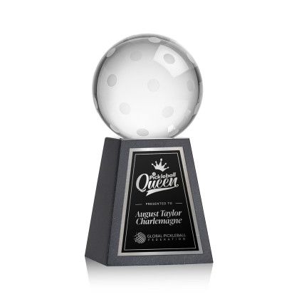Custom Pickleball Award on Tall Marble Base Medium - Engraved Custom Pickleball Award on Tall Marble Base Medium - Engraved