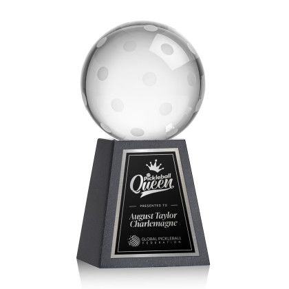 Custom Pickleball Award on Tall Marble Base Large - Engraved Custom Pickleball Award on Tall Marble Base Large - Engraved