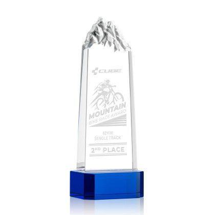 Custom Himalayas Tower Award on Blue Base Medium - Etched