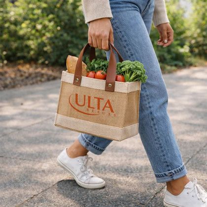 Custom Petite Jute Luxe Tote - Lifestyle View Custom Petite Jute Luxe Tote - Lifestyle View