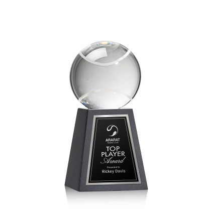 Custom Tennis Ball Award on Tall Marble Base Medium - Engraved Custom Tennis Ball Award on Tall Marble Base Medium - Engraved