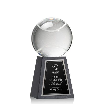 Custom Tennis Ball Award on Tall Marble Base Large - Engraved Custom Tennis Ball Award on Tall Marble Base Large - Engraved