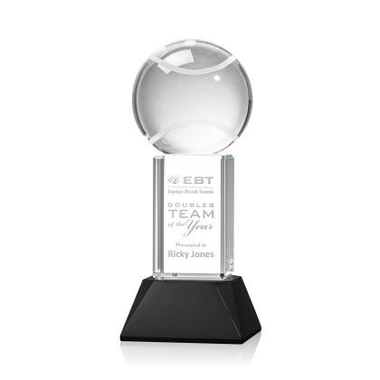 Custom Tennis Ball Award on Stowe Black Base Small - Etched Custom Tennis Ball Award on Stowe Black Base Small - Etched