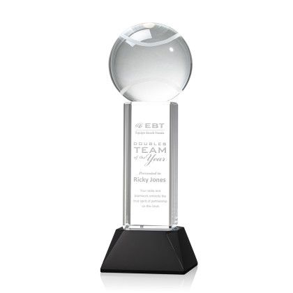Custom Tennis Ball Award on Stowe Black Base Medium - Etched Custom Tennis Ball Award on Stowe Black Base Medium - Etched