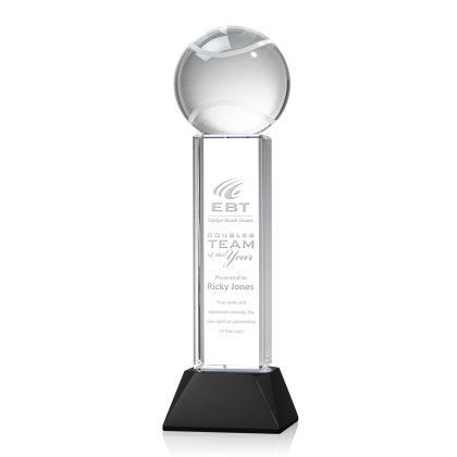 Custom Tennis Ball Award on Stowe Black Base Large - Etched Custom Tennis Ball Award on Stowe Black Base Large - Etched