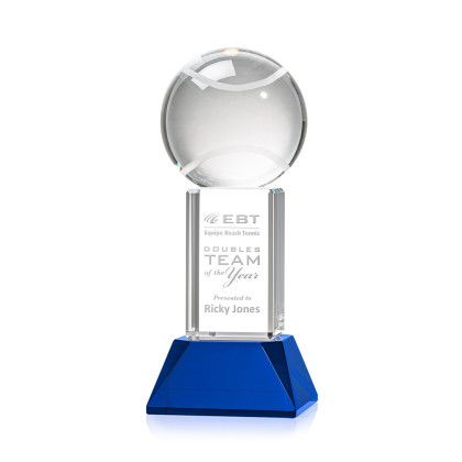 Custom Tennis Ball Award on Stowe Blue Base Small - Etched Custom Tennis Ball Award on Stowe Blue Base Small - Etched