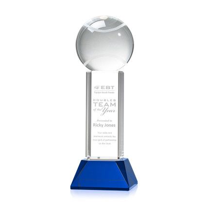 Custom Tennis Ball Award on Stowe Blue Base Medium - Etched Custom Tennis Ball Award on Stowe Blue Base Medium - Etched