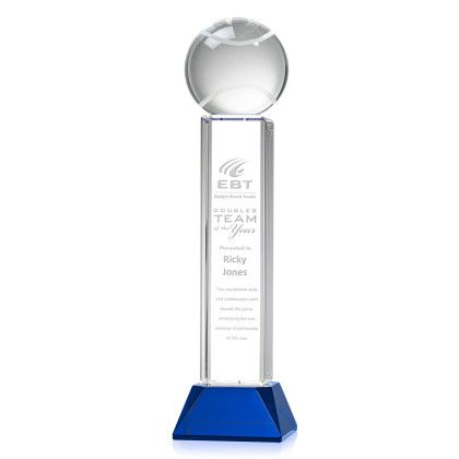 Custom Tennis Ball Award on Stowe Blue Base X-Large - Etched Custom Tennis Ball Award on Stowe Blue Base X-Large - Etched