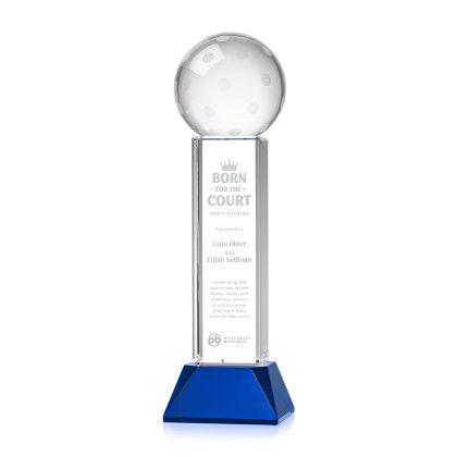 Custom Large Pickleball Award on Stowe Blue Base - Etched Custom Large Pickleball Award on Stowe Blue Base - Etched