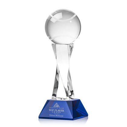Custom Tennis Ball Award on Langport Blue Base Custom Tennis Ball Award on Langport Blue Base