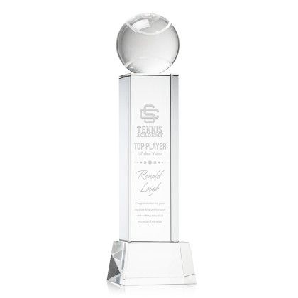 Custom Tennis Ball Award on Belcroft Clear Base Large - Etched Custom Tennis Ball Award on Belcroft Clear Base Large - Etched