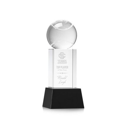 Custom Tennis Ball Award on Belcroft Black Base Small - Etched Custom Tennis Ball Award on Belcroft Black Base Small - Etched