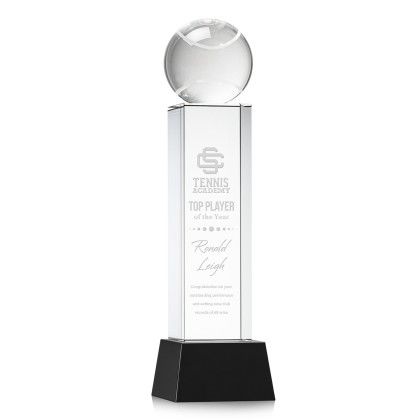 Custom Tennis Ball Award on Belcroft Black Base Large - Etched Custom Tennis Ball Award on Belcroft Black Base Large - Etched