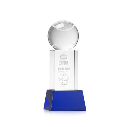 Custom Tennis Ball Award on Belcroft Blue Base Small - Etched Custom Tennis Ball Award on Belcroft Blue Base Small - Etched