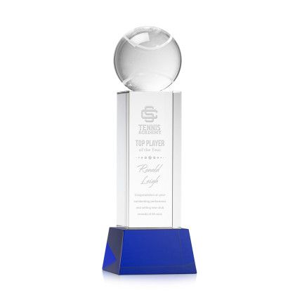 Custom Tennis Ball Award on Belcroft Blue Base Medium - Etched Custom Tennis Ball Award on Belcroft Blue Base Medium - Etched